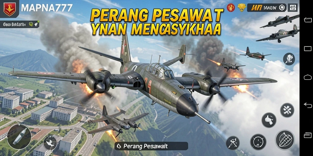 Antarmuka seru dari MAPNA777 yang menampilkan pertempuran pesawat.