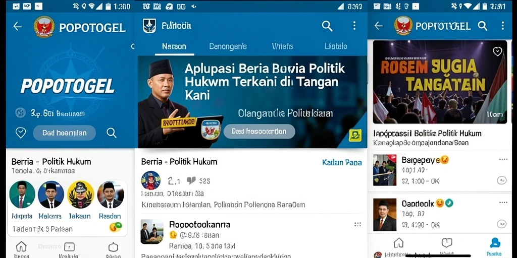 Antarmuka aplikasi POPOTOGEL menampilkan berita terkini politik dan hukum secara menarik.