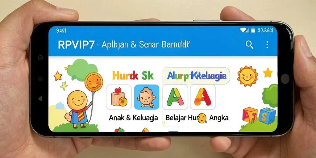 Tampilan interaktif RPVIP7 untuk belajar huruf dan angka.