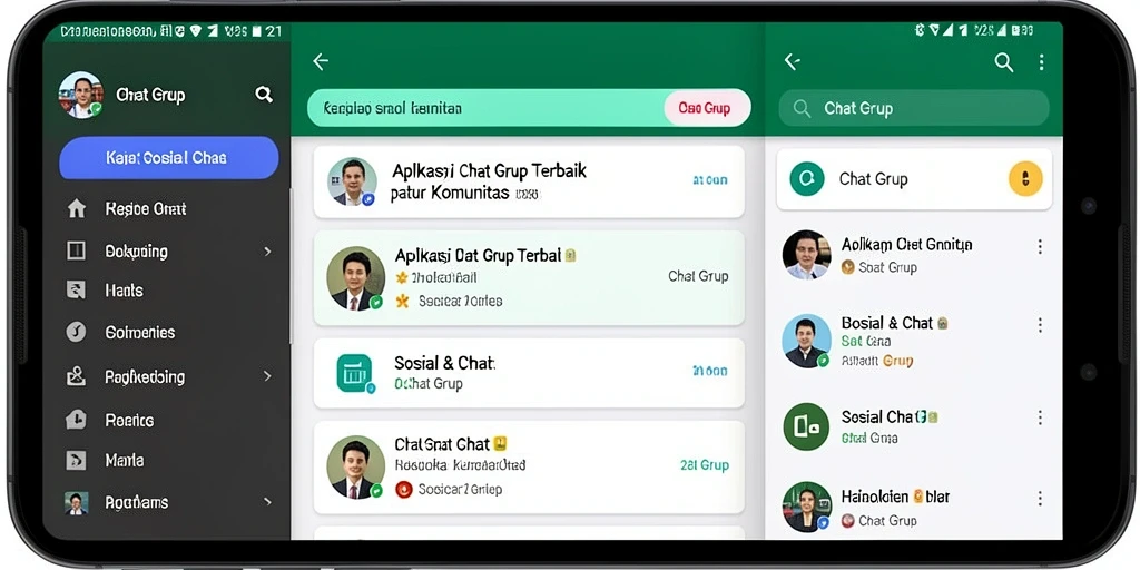 Antarmuka aplikasi V21 yang menarik untuk Chat Grup.